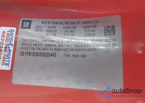 2013 Chevrolet Camaro 1Lt из США, поврежденный, VIN 2G1FB1E3XD9235443